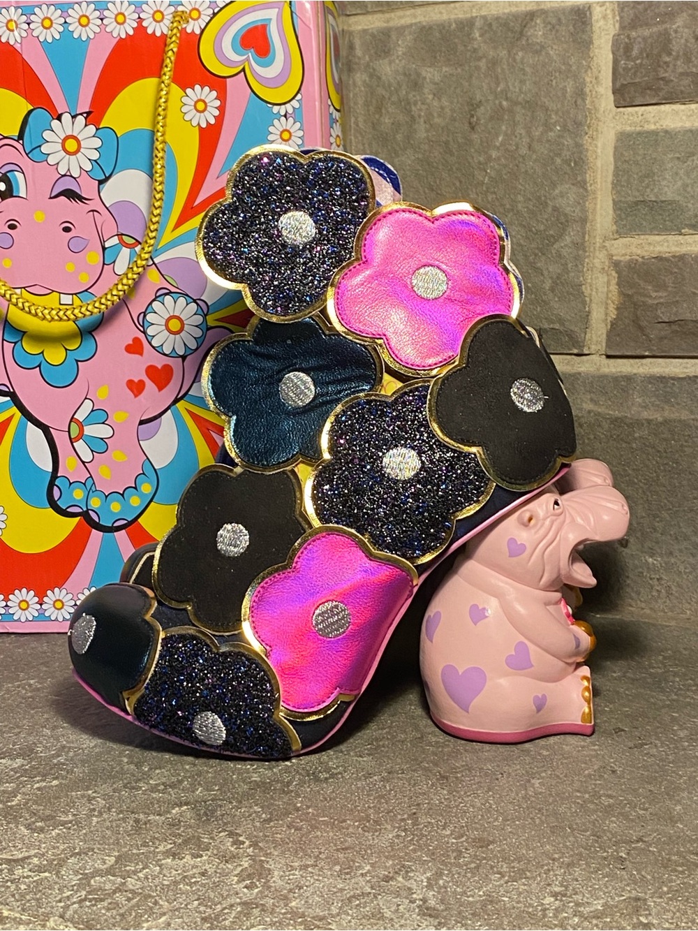 NIB Irregular Choice “Hippo-Ray”booties,sparkly flowers,pink Hippo heels,10 - Picture 7 of 16